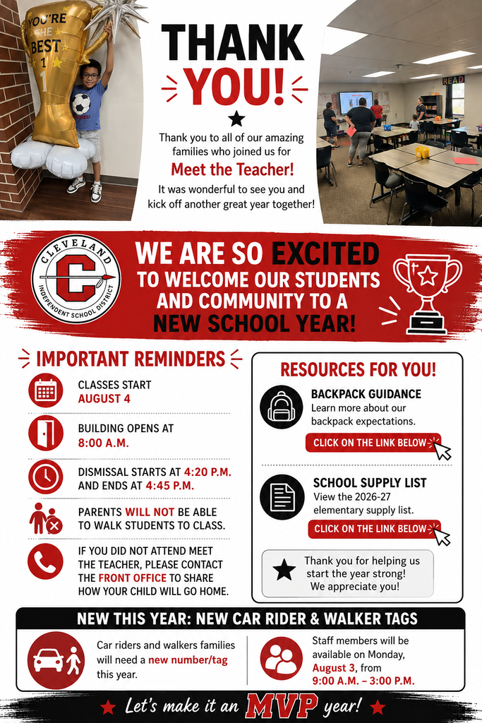 An informational flyer with a brick background. It includes sections like "Thank You", "Meet the Teacher", "Important Reminders", and "Resources for You".
