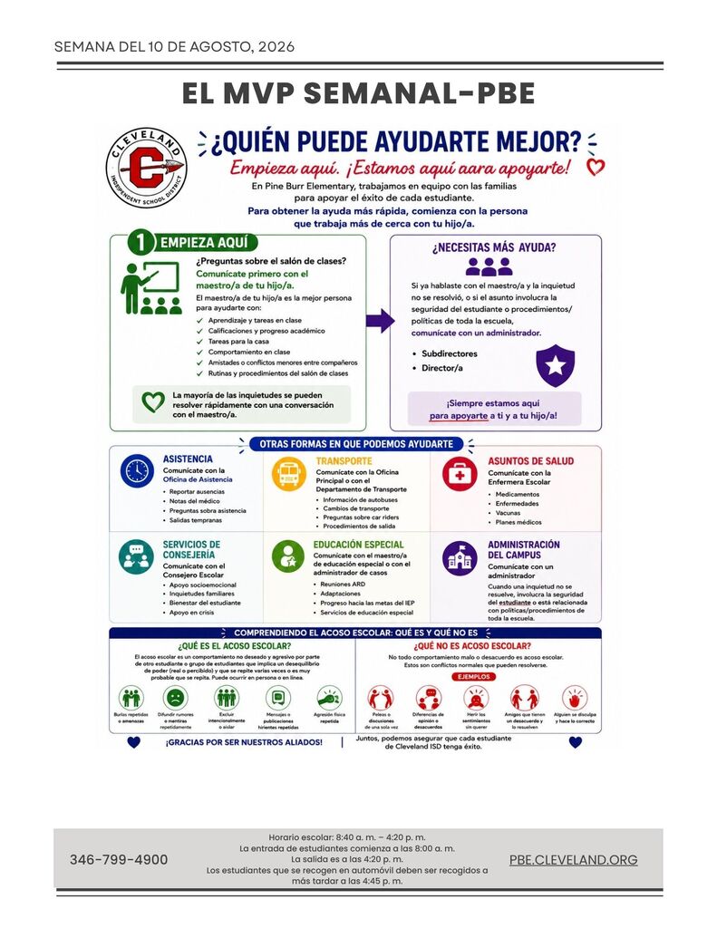 Document displays a weekly MVP with a logo and text in Spanish. Icons and symbols represent different categories, including health and education.