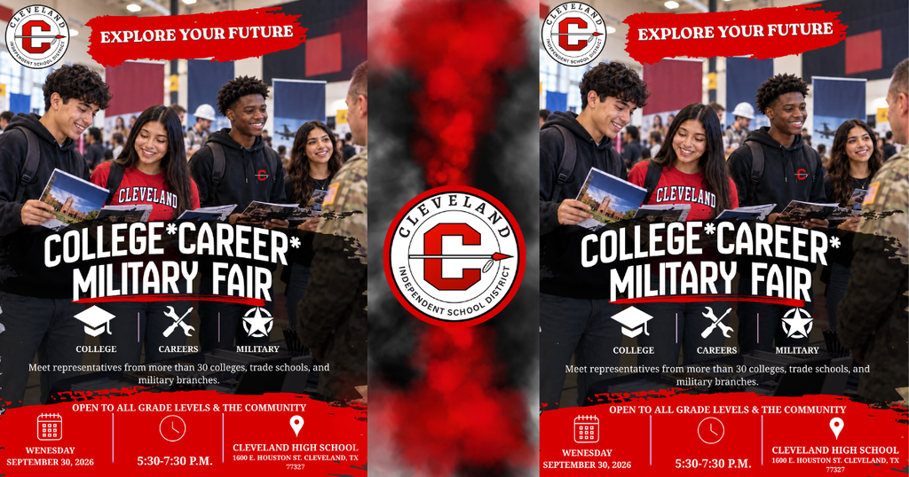 Two flyers titled "College Career Military Fair" with logos, text, and images of people holding books, in red and black.