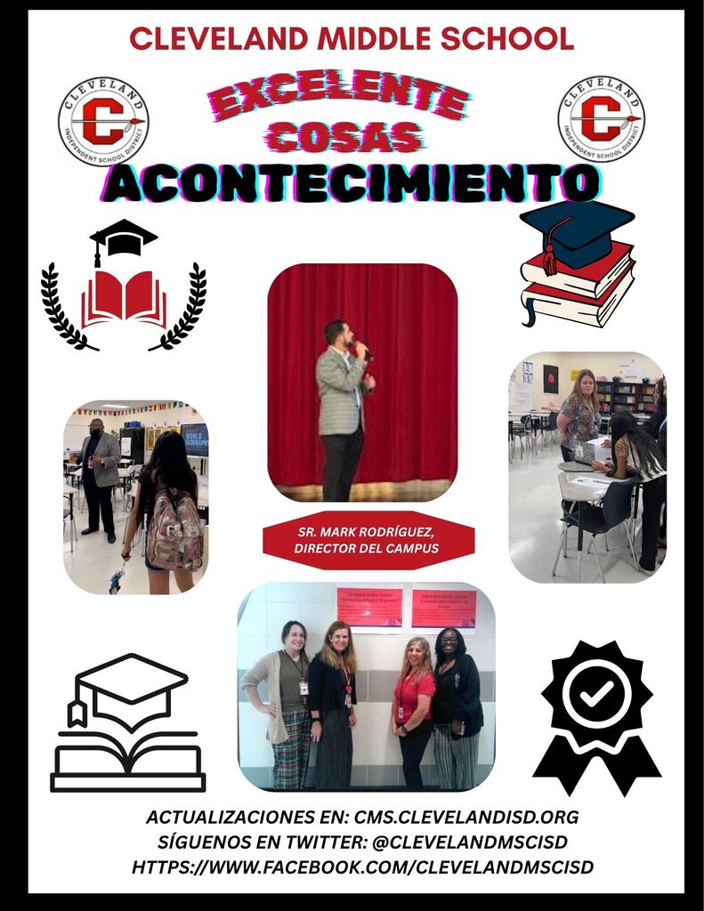 White Flyer with Red and Black Font, with academic words and photos