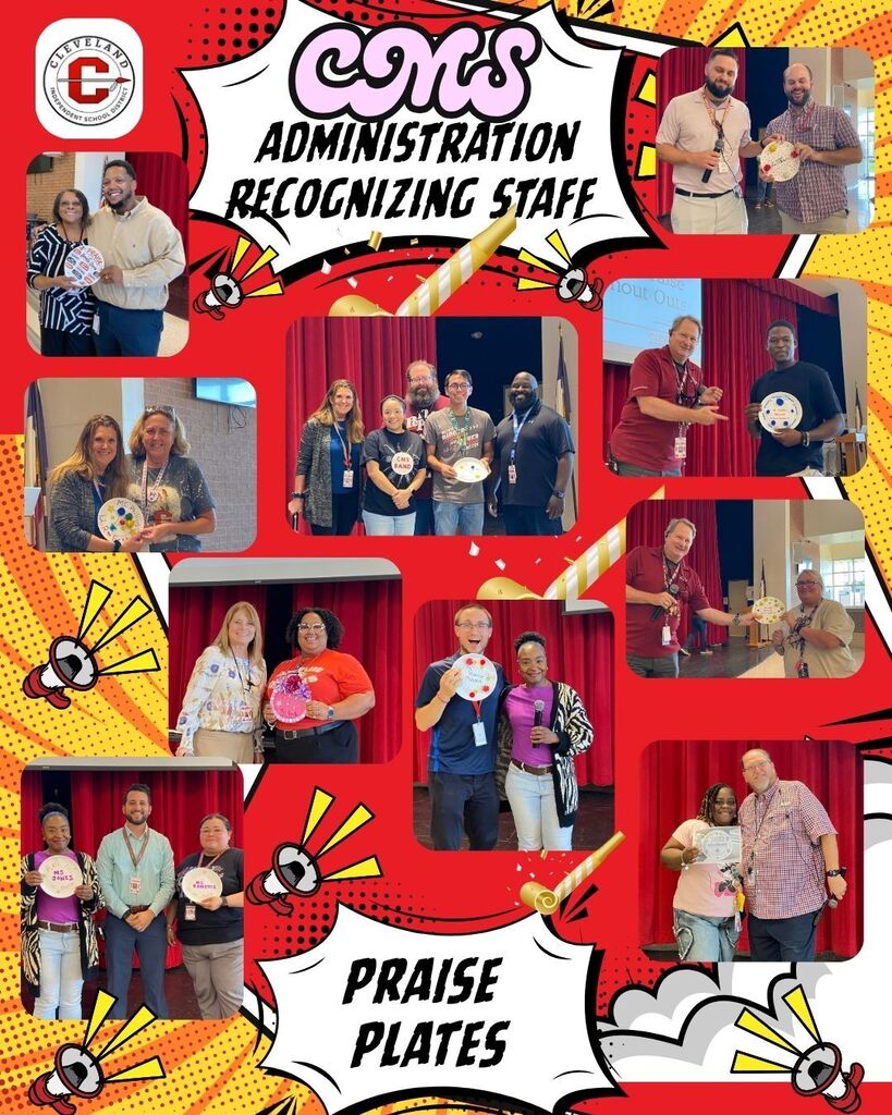 Red Flyer with Red and Black, Yellow Font, along with praise symbols and photos