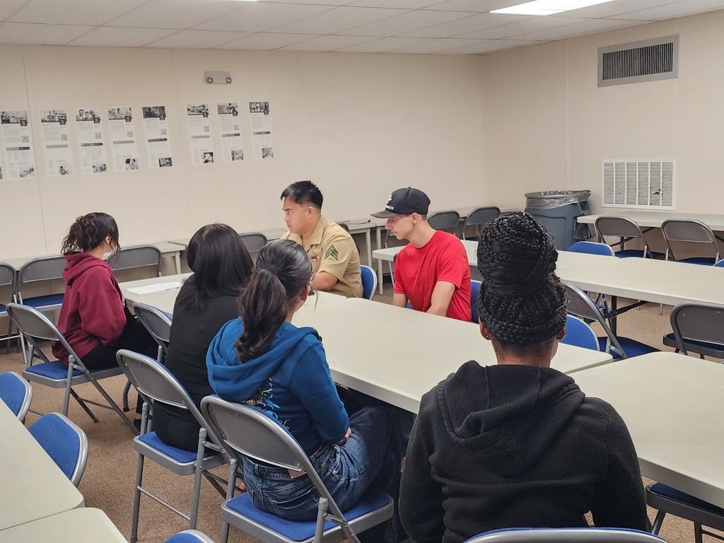 Representatives for the US Marine Corps spoke with students at Douglass Learning Academy.