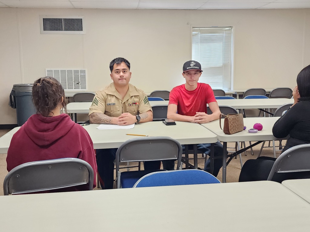 Sgt. Mark Villanueva of the US Marine Corps shared with students at Douglass Learning Academy about the benefits of serving in the military.