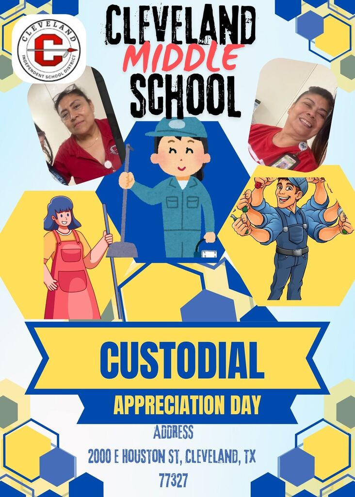 LIGHT BLUE FLYER WITH YELLOW AND BLUE FONT; ALONG WITH PHOTOS OF CUSTODIANS !!