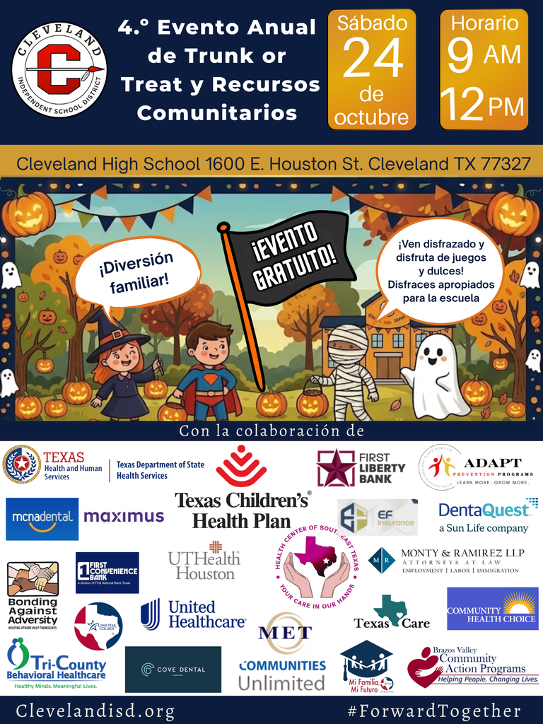 A graphic with various logos and text for an annual event at Cleveland High School.