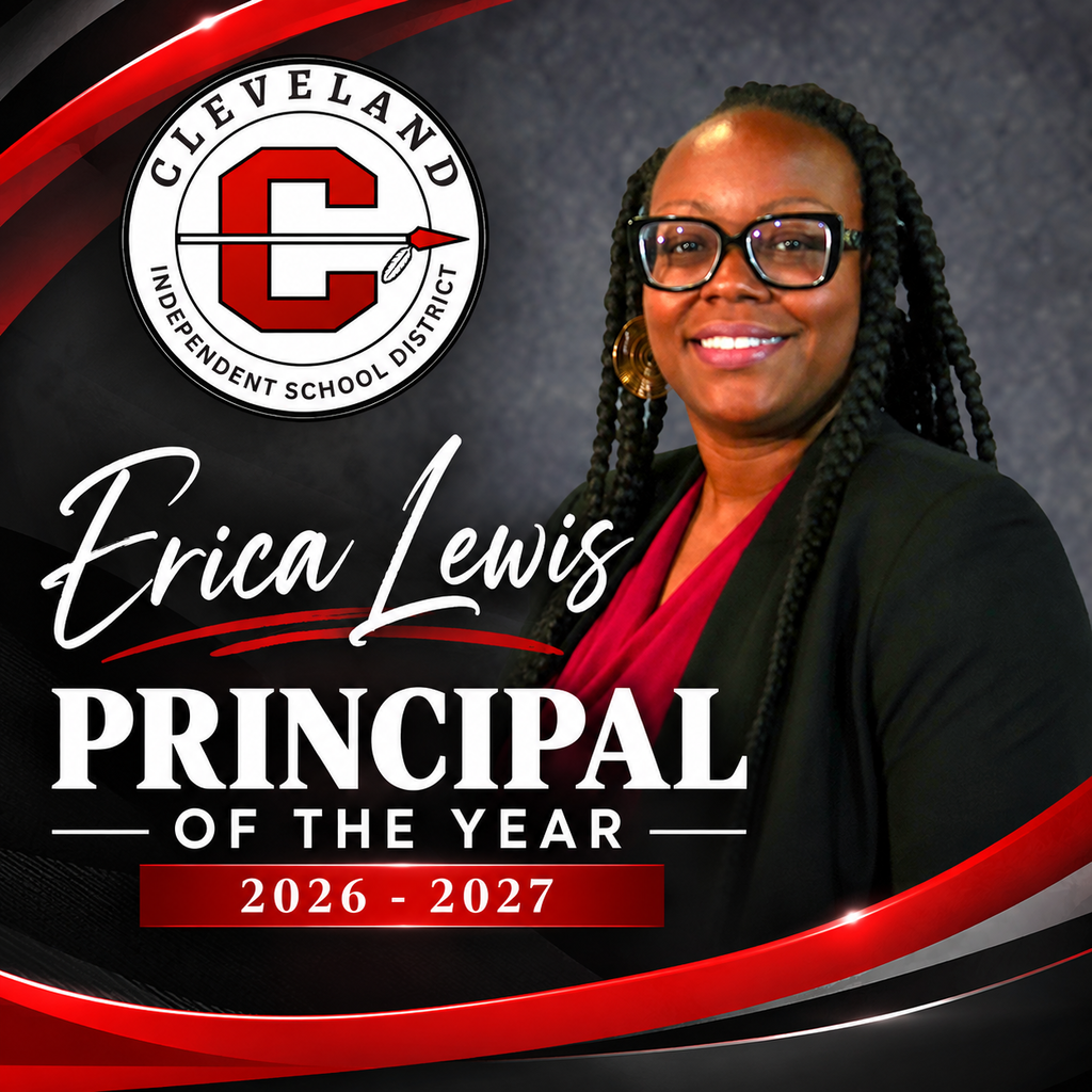 Graphic shows Erica Lewis, smiling and wearing a black blazer, with the words Principal of the Year 2026-2027