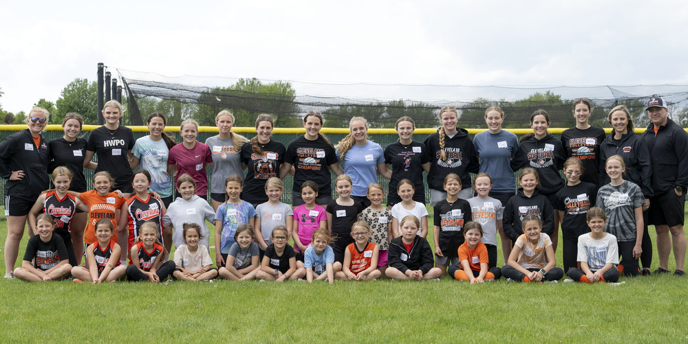 Camp attendees with softball girls