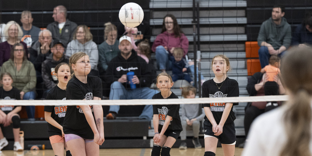 Fourth graders playing volleyball