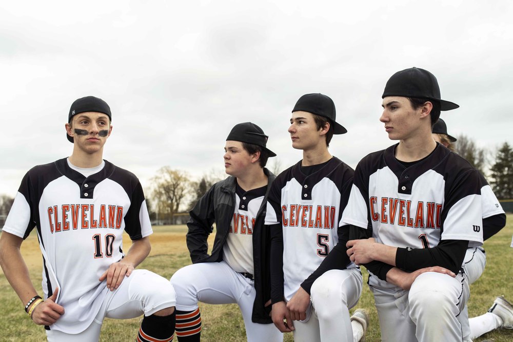 Baseball players after a game
