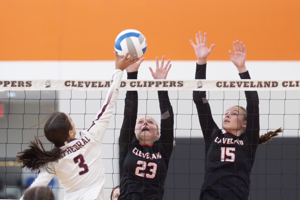 Two girls blocking