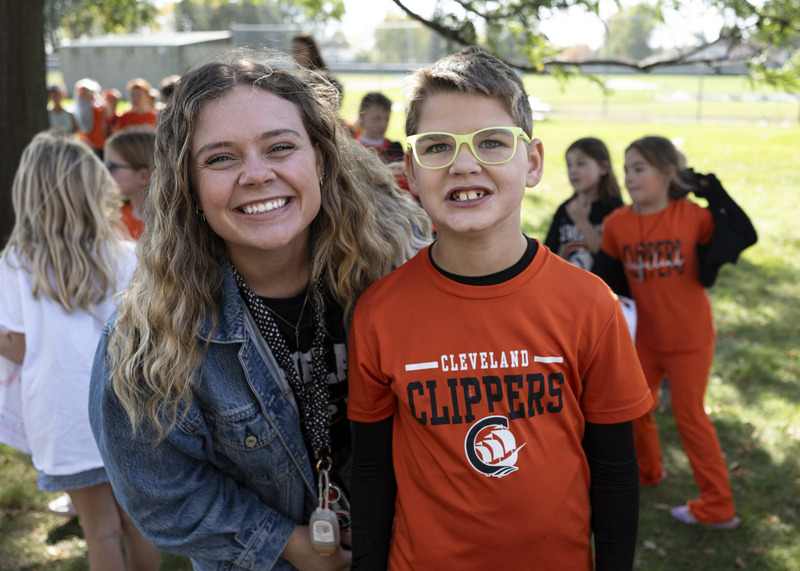 Second grade teacher and student