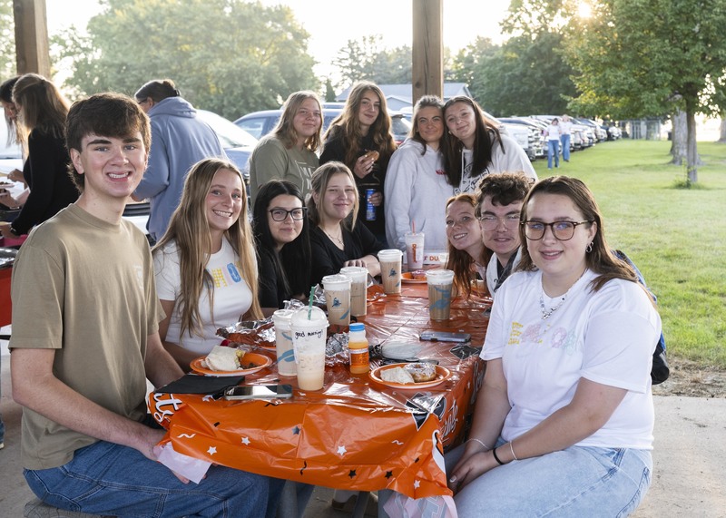 students at table