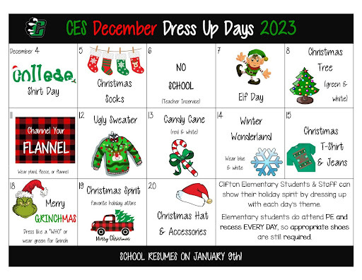12 Days of Christmas Dress Up Days | Clifton Elementary School