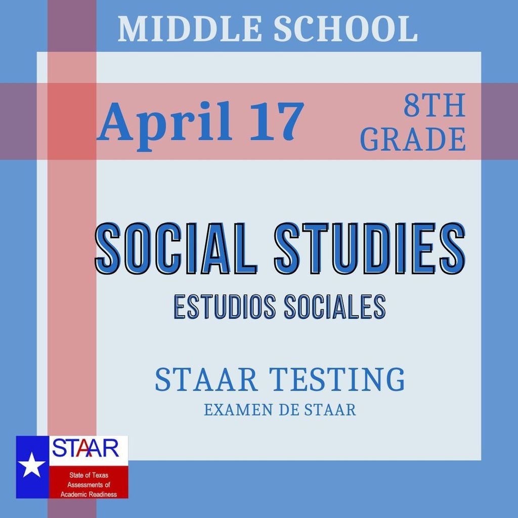 Grade 8 Social Studies STAAR in blue and red