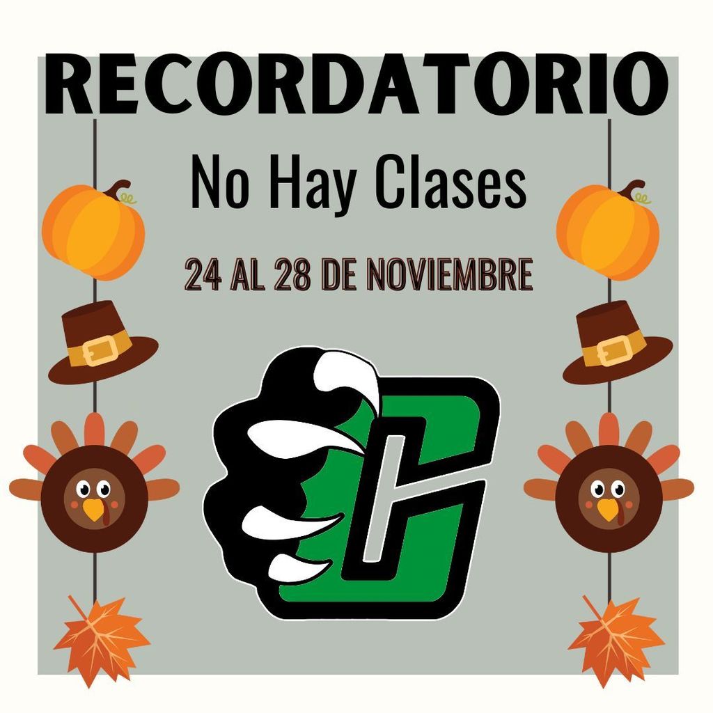 nder No School November 24th - 28th on a grey background with the cub logo and streamers of turkey, leaf, and pilgrim hat