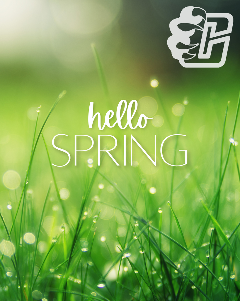 Hello Spring with grass and a white Clifton ISD logo