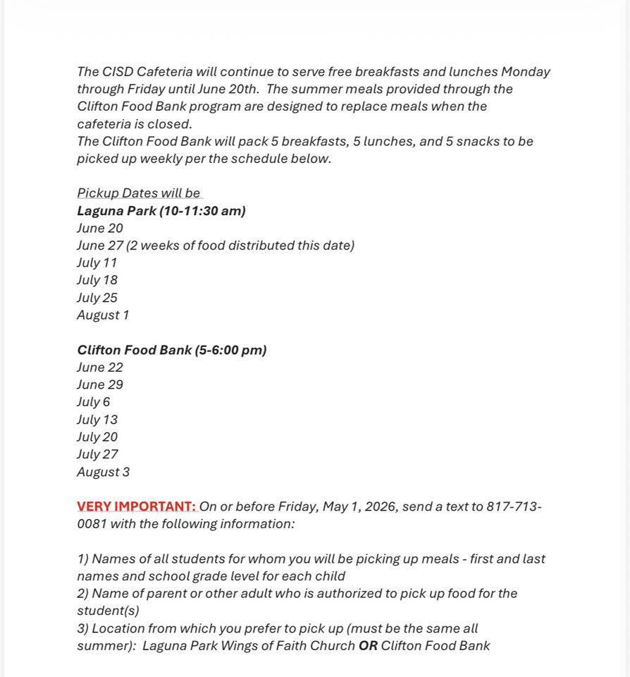 Clifton Food Bank flyer signup information