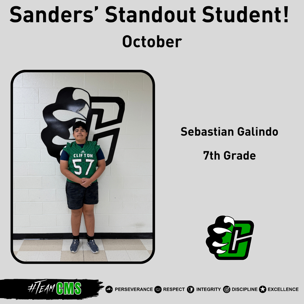 Sanders’ Standout Student: Sebastian Galindo – 7th Grade