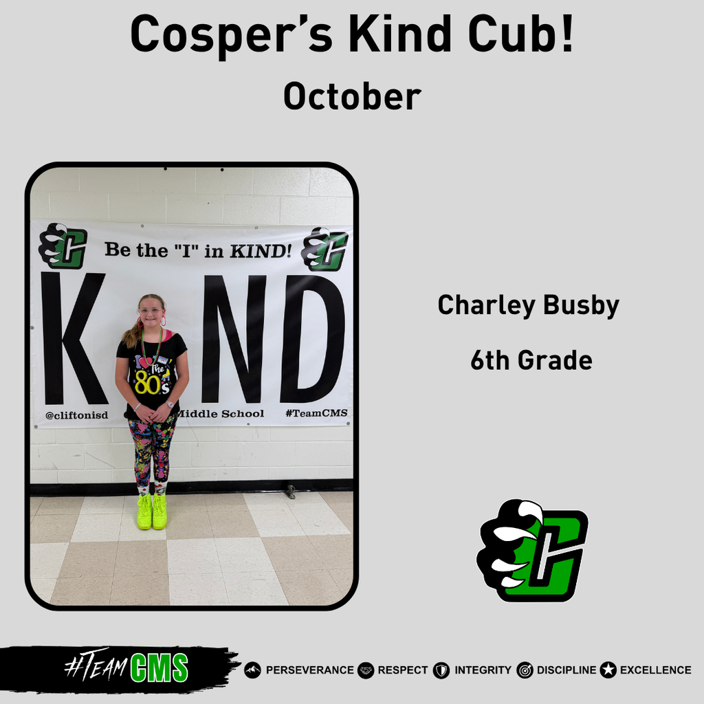 Cosper’s Kind Cub: Charley Busby – 6th Grade