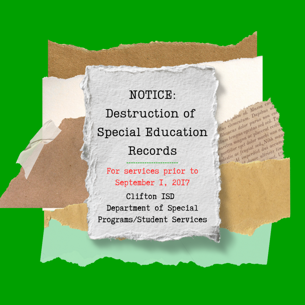 Destruction of Special Education Records Prior to September 1, 2017