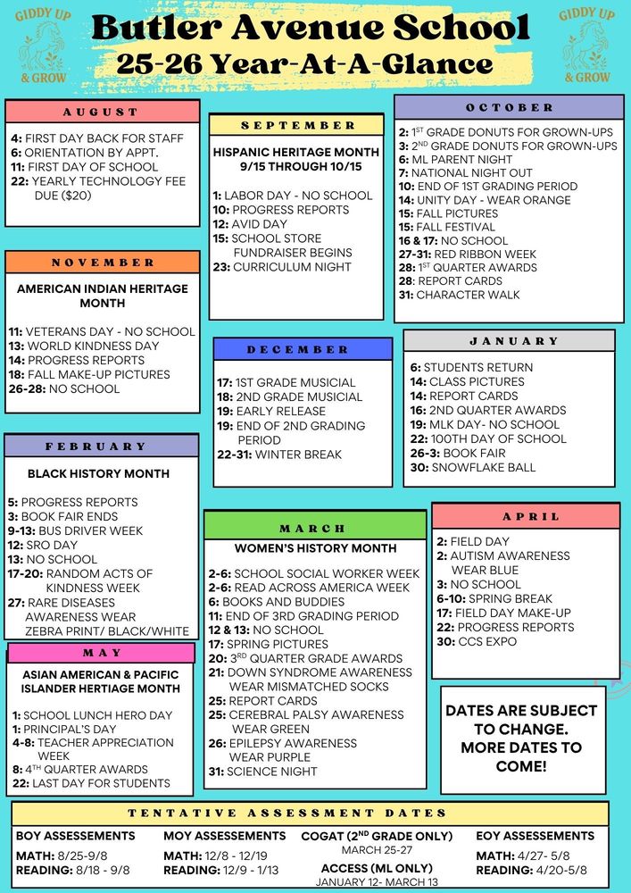 Butler Avenue Year-at-a-Glance English