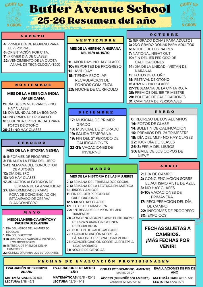 Butler Avenue Year-at-a-Glance Spanish