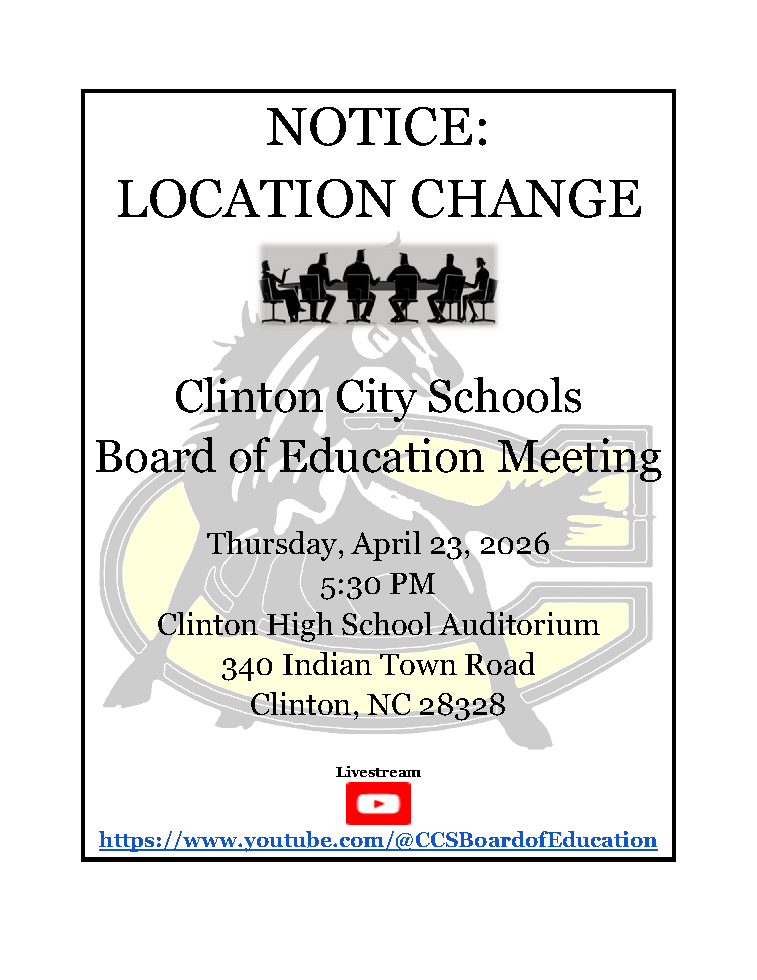 Flyer containing information about the BoE meeting changing locations April 23, 2026