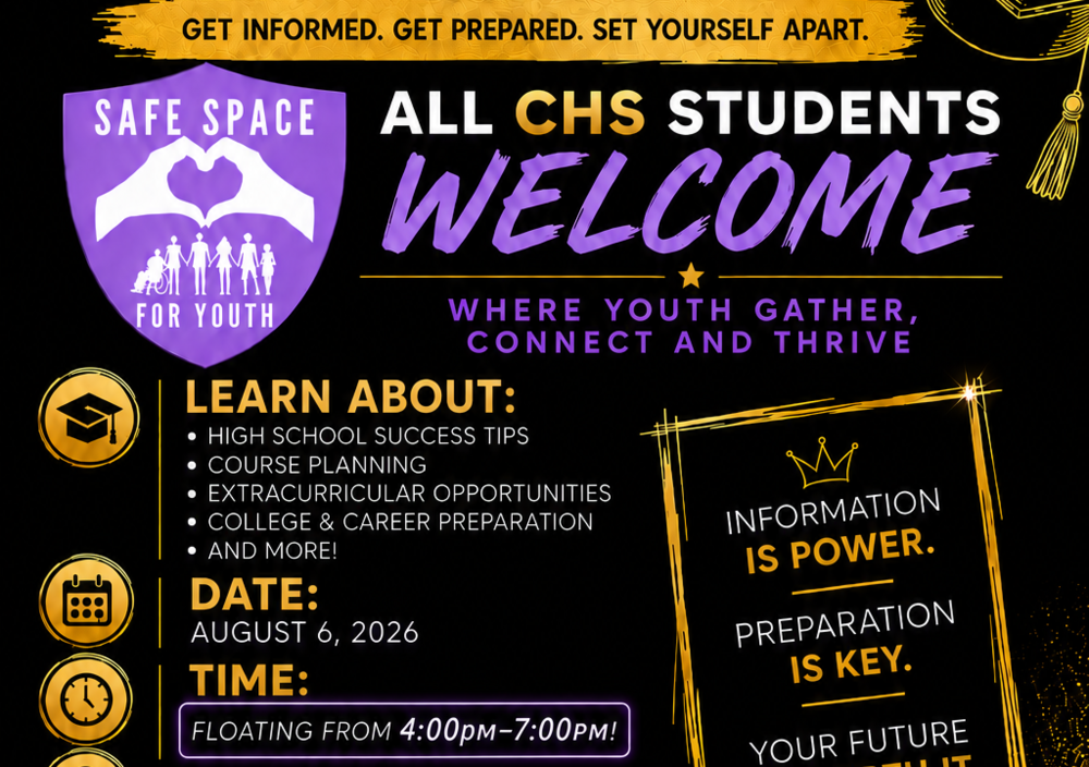 Safe Space for Youth Flyer - August 6, 2026 from 4-7pm