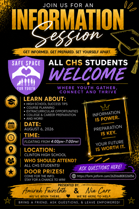 Safe for Youth Flyer - Even at Clinton High Schools August 6, 2026 from 4-7pm