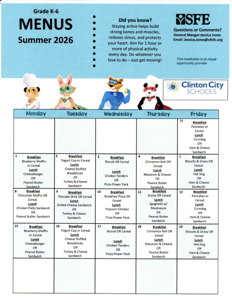 Summer School Menu