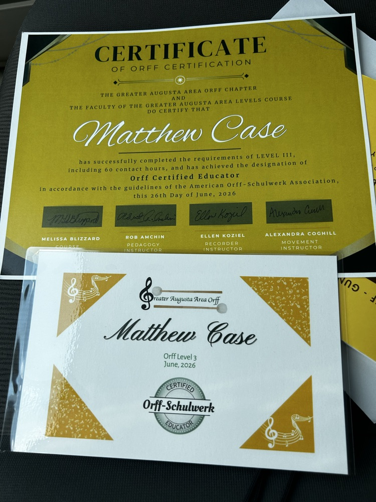 Orff Level 3 certificate