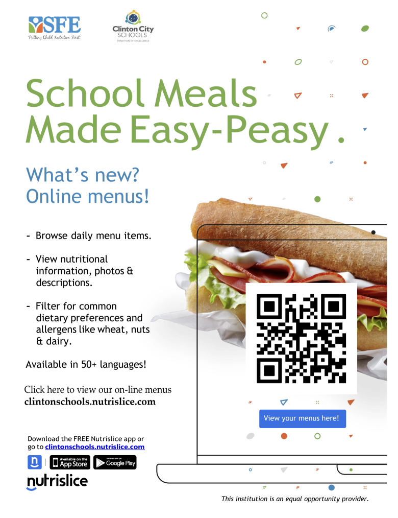 Parents can view school breakfast and lunch menus on SFE's Nutrislice app.