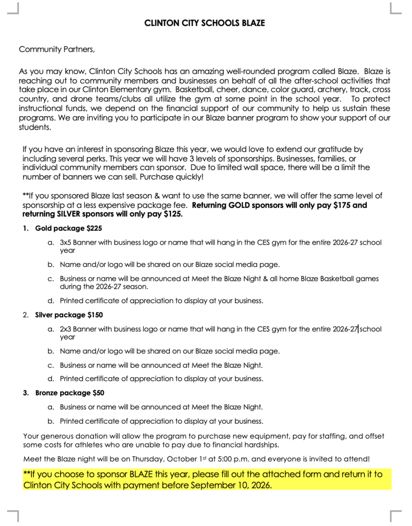 Information about ordering a Blaze banner for the 2026-27 season!