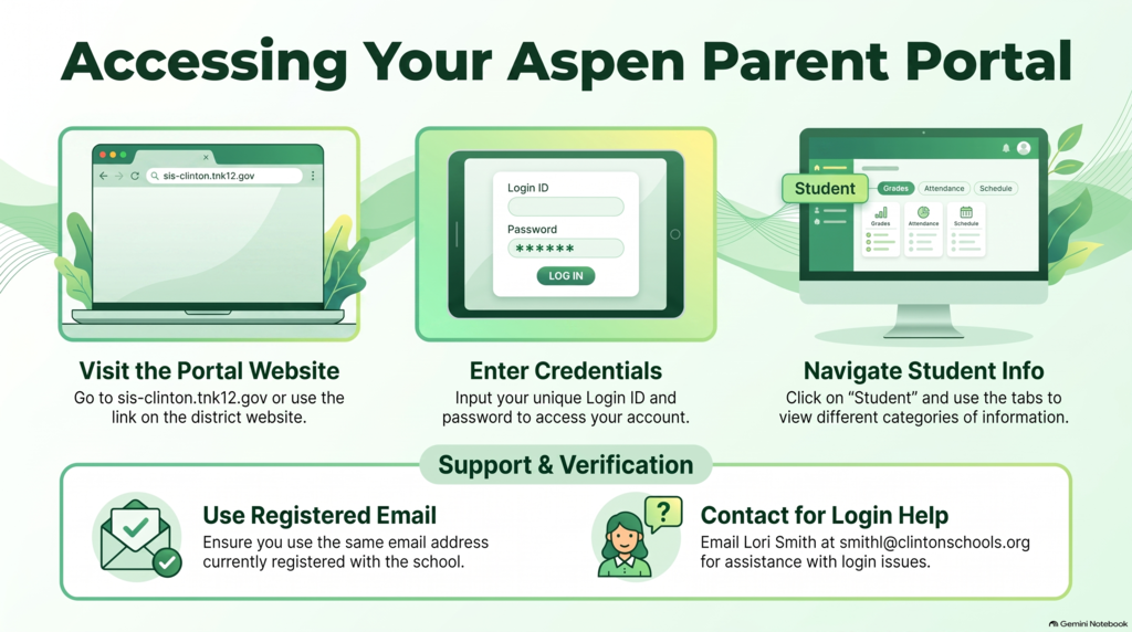 Log in directions for accessing Aspen - go to sis-clinton.tnk12.gov or use the link on the district website.