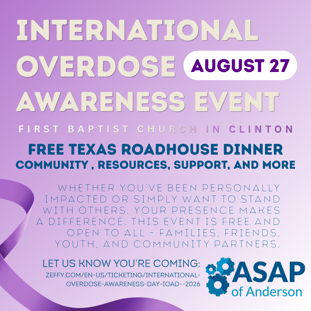 Information on August 27 event at First Baptist Church for International Overdose Awareness Day