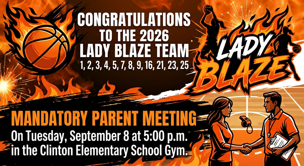 Lady Blaze team with parent meeting on September 8 at 5:00 in CES gym