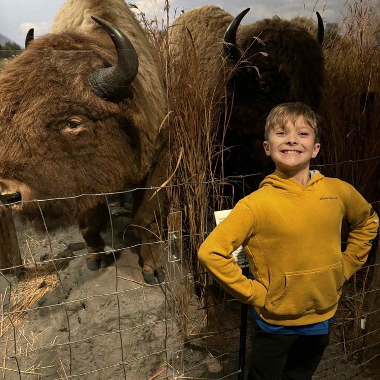 putnam museum - student with bison