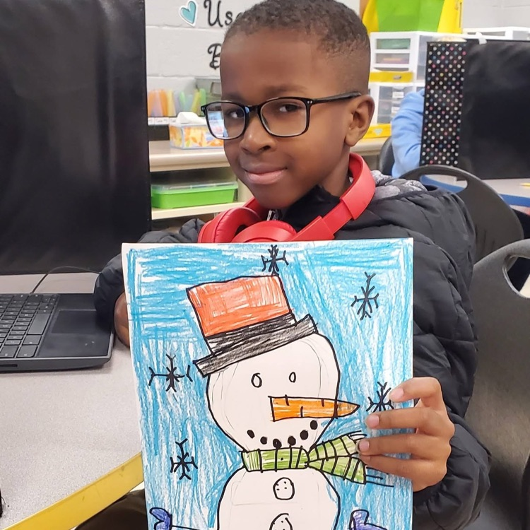 student with snowman art