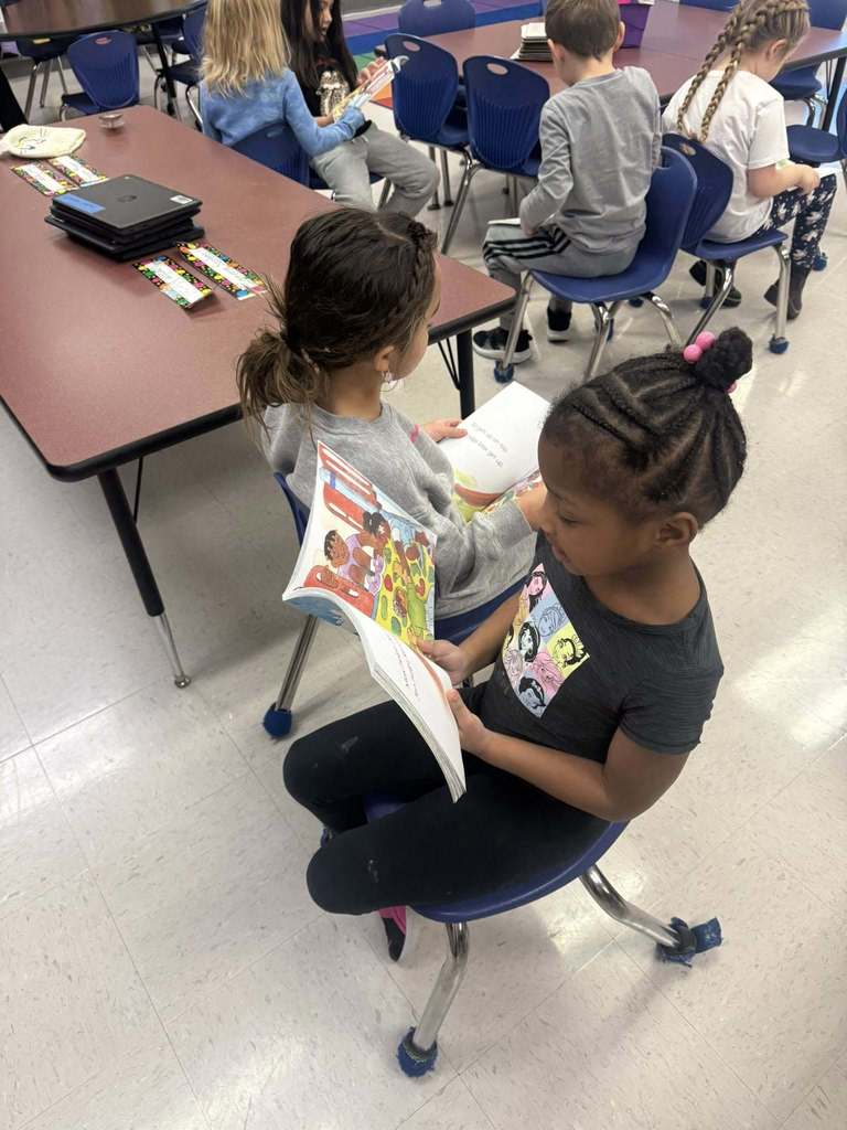 two girls reading together