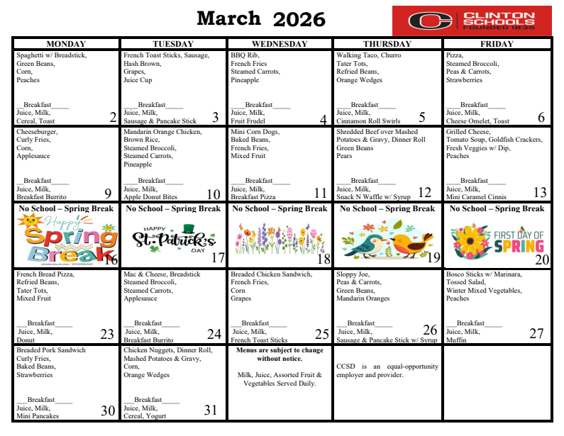march menu