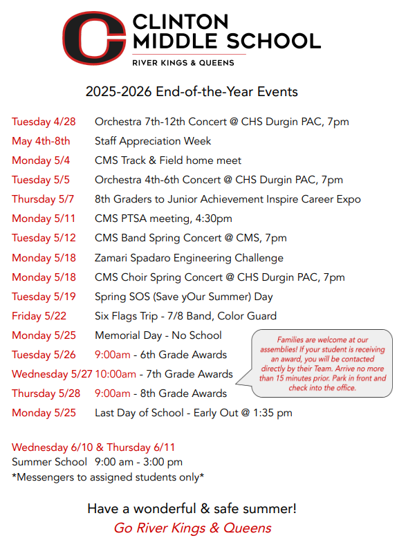 Calendar of events