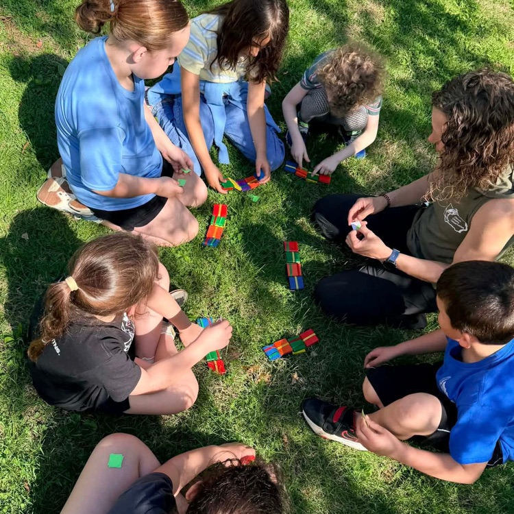 students playing game in grass