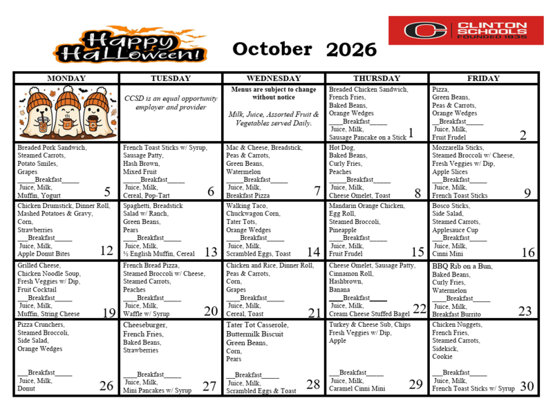 Oct Menu
