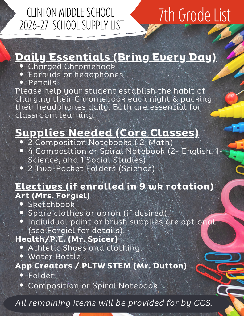 7th Grade Supply List