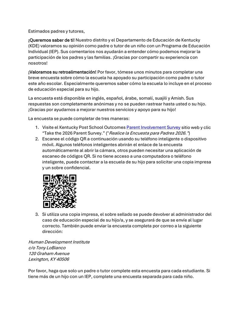 Parent Letter Spanish