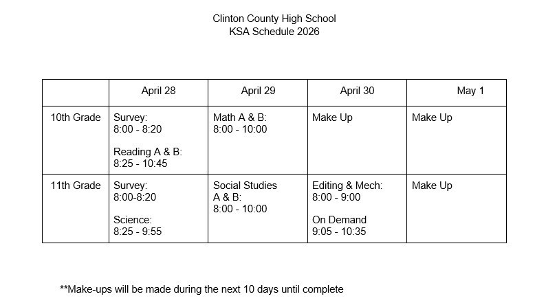 CCHS Testing Schedule 1