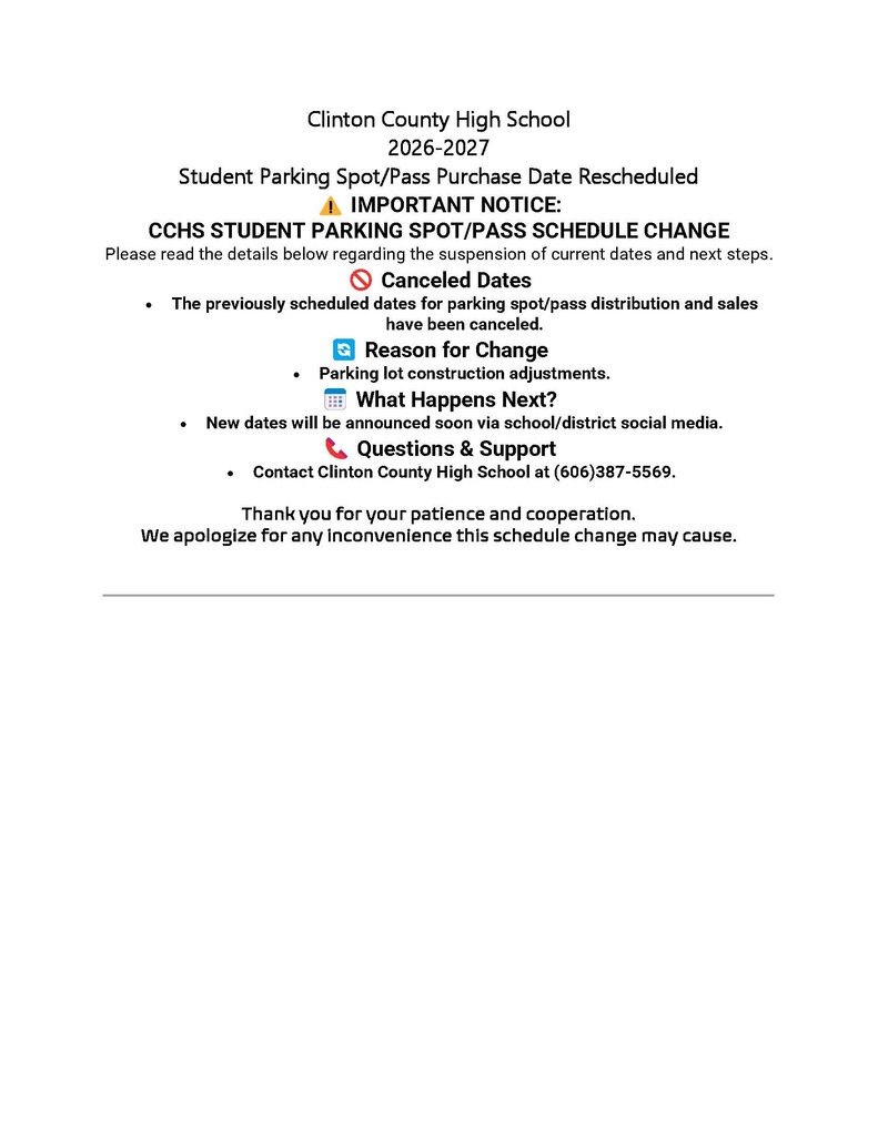 26/27 Parking Dates Changed