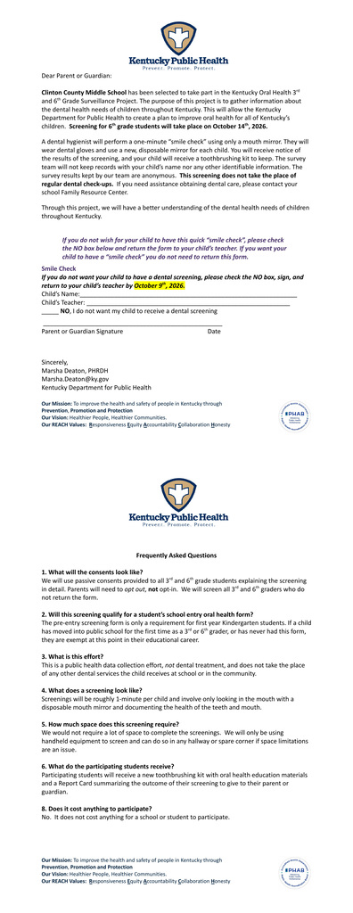 KY Dental Opt Out Form