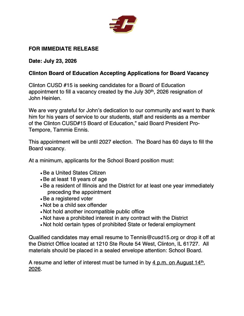 Clinton Board of Education Accepting Applications for Board Vacancy