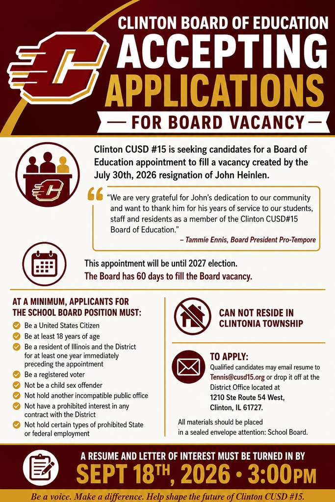 Clinton Board of education accepting application for board vacancy 